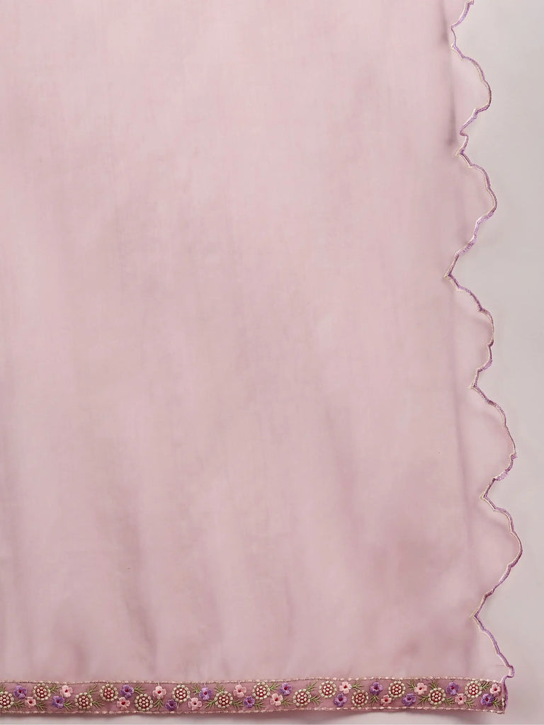 Wonderful Pink Cotton Schiffli Embroidery Kurta Trouser With Dupatta