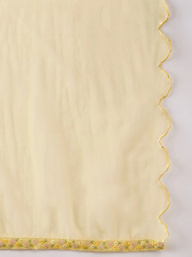 Incredible Yellow Cotton Schiffli Embroidery Kurta Trouser With Dupatta