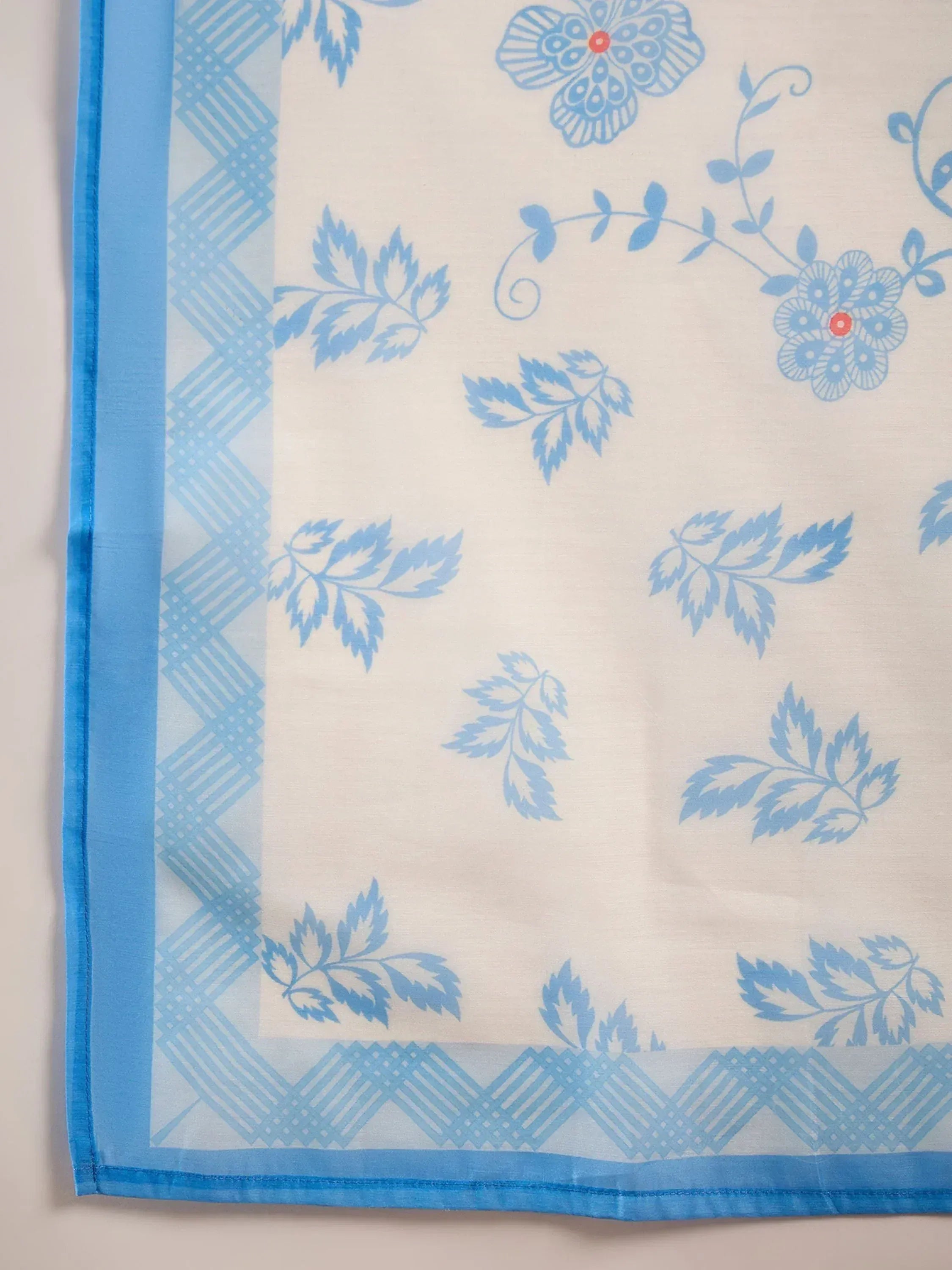 Blue floral printed dupatta with geometric border for ethnic wear