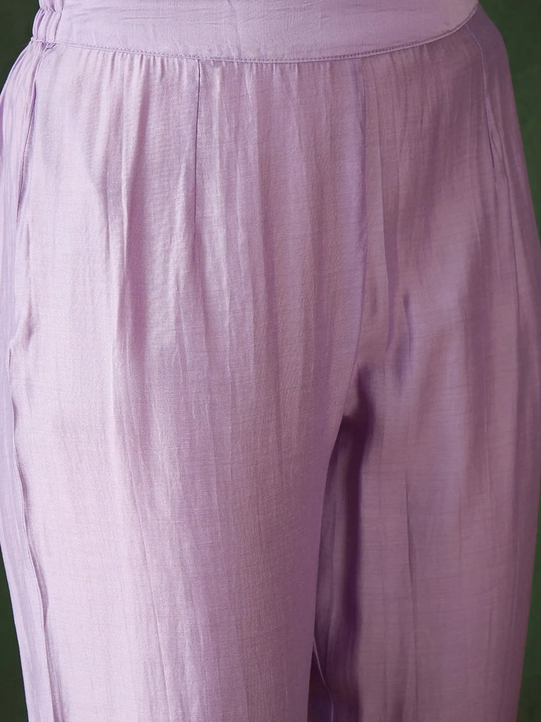 Beautiful Lavender Color Embroidered Organza Festival Wear Pant Suit