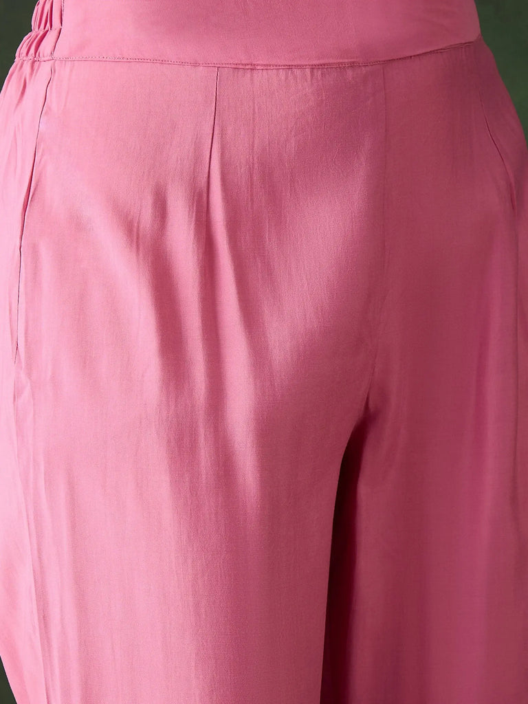 Attractive Pink Color Embroidered Organza Traditional Pant Suit