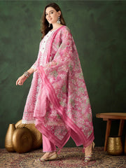 Attractive Pink Color Embroidered Organza Traditional Pant Suit