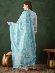 Gorgeous Sky Blue Color Embroidered Organza Event Wear Pant Suit