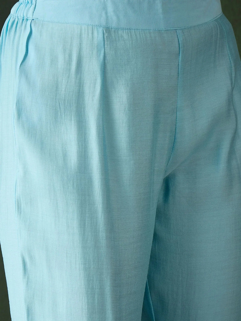 Gorgeous Sky Blue Color Embroidered Organza Event Wear Pant Suit