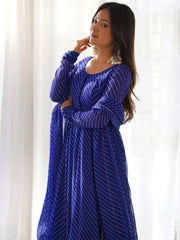 Beautiful Blue Laheriya Printed Georgette Traditional Anarkali Pant Suit
