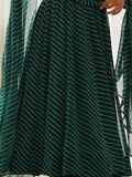 Captivating Green Laheriya Printed Georgette Anarkali Pant Suit