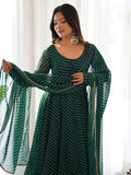 Captivating Green Laheriya Printed Georgette Anarkali Pant Suit