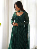 Captivating Green Laheriya Printed Georgette Anarkali Pant Suit