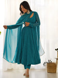 Enchanting Teal Blue Laheriya Printed Georgette Anarkali Pant Suit