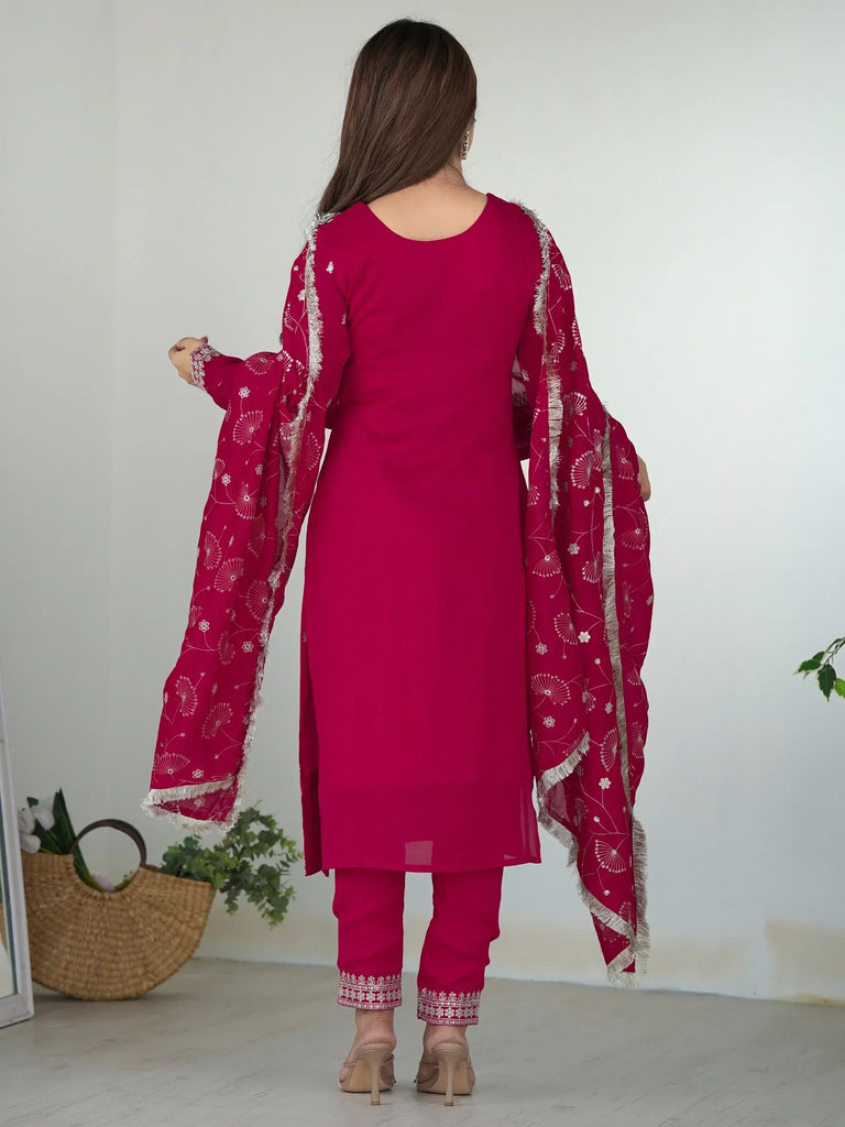 Fabulous Rani Pink Embroidered Silk Festival Wear Pant Suit