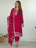 Fabulous Rani Pink Embroidered Silk Festival Wear Pant Suit