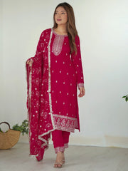 Fabulous Rani Pink Embroidered Silk Festival Wear Pant Suit