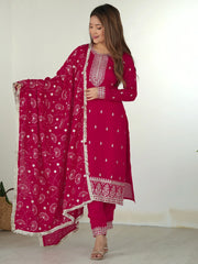 Fabulous Rani Pink Embroidered Silk Festival Wear Pant Suit