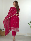 Fabulous Rani Pink Embroidered Silk Festival Wear Pant Suit