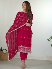 Fabulous Rani Pink Embroidered Silk Festival Wear Pant Suit