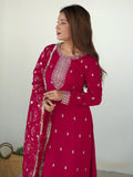Fabulous Rani Pink Embroidered Silk Festival Wear Pant Suit