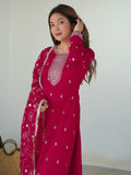 Fabulous Rani Pink Embroidered Silk Festival Wear Pant Suit