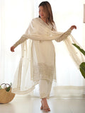 Astonishing White Sequins Chinon Silk Traditional Pant Suit