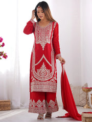 Amazing Red Dori Work Silk Wedding Palazzo Suit With Dupatta