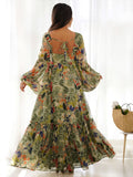 Fantastic Green Digital Printed Georgette Festival Wear Gown