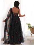 Magnetic Black Bandhani Printed Chiffon Traditional Gown With Dupatta