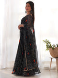 Magnetic Black Bandhani Printed Chiffon Traditional Gown With Dupatta