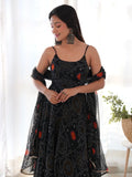 Magnetic Black Bandhani Printed Chiffon Traditional Gown With Dupatta