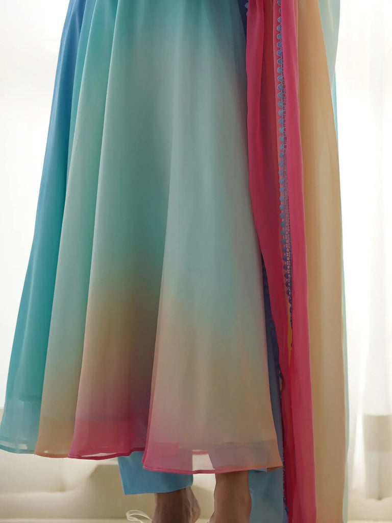 Awesome Multi-Color Georgette Readymade Anarkali Suit With Dupatta