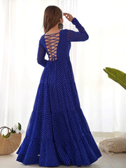 Adorable Blue Laheriya Printed Georgette Navratri Wear Gown