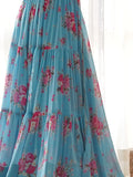 Beautiful Sky-Blue Floral Printed Georgette Anarkali Pant Suit