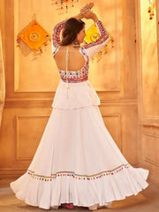 Gorgeous White Thread Embroidered Rayon Navratri Lehenga Choli