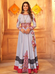 Captivating Sky-Blue Thread Embroidered Rayon Navratri Lehenga Choli