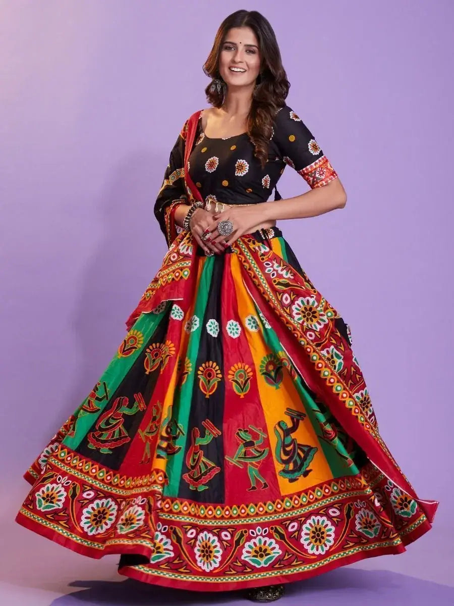 Dazzle Multi-Colour Hand-Block Pure Cotton Navratri Lehenga Choli