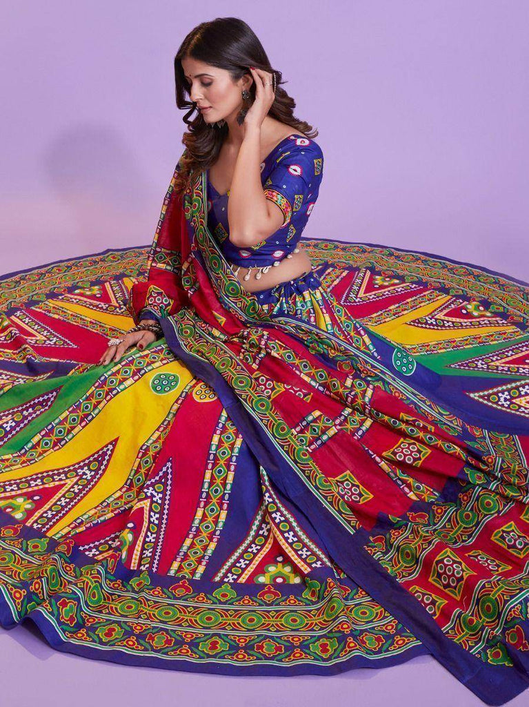 Vibrant Multi-Colour Hand-Block Pure Cotton Navratri Lehenga Choli