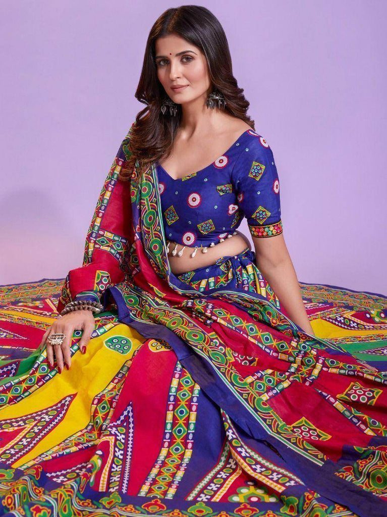 Vibrant Multi-Colour Hand-Block Pure Cotton Navratri Lehenga Choli