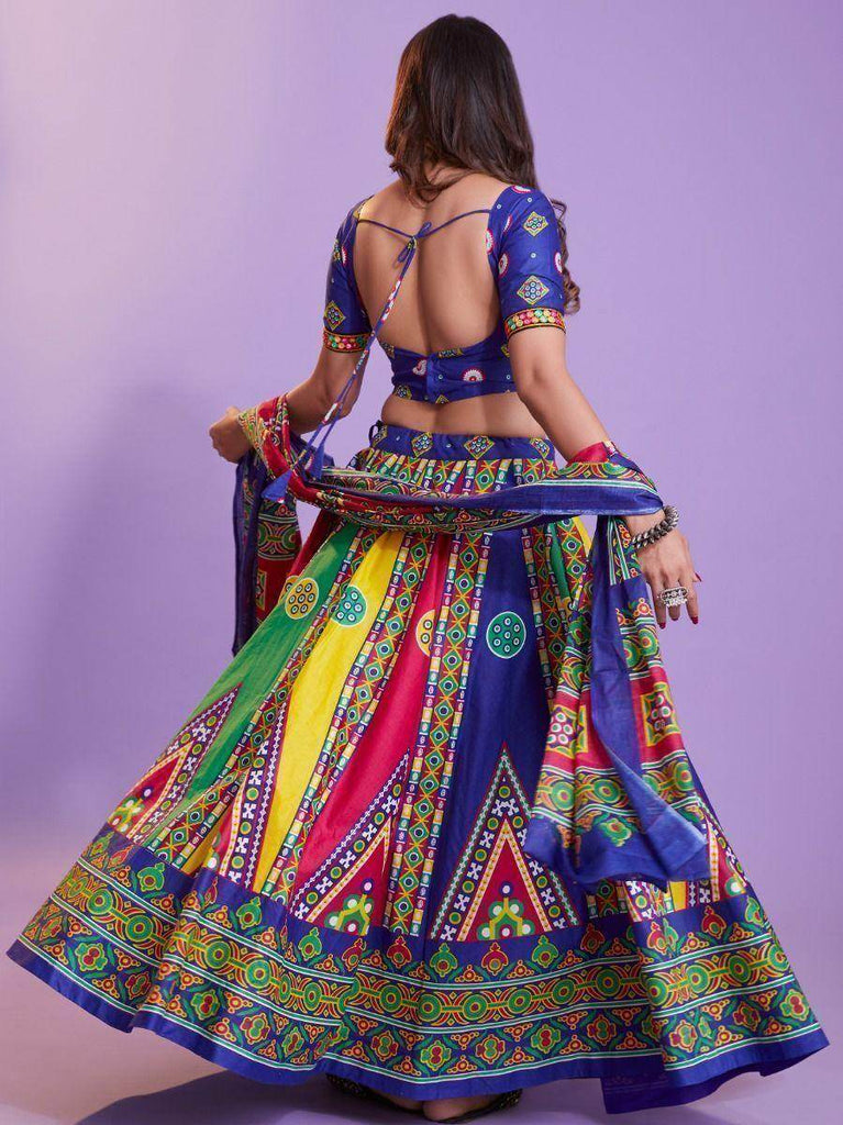 Vibrant Multi-Colour Hand-Block Pure Cotton Navratri Lehenga Choli