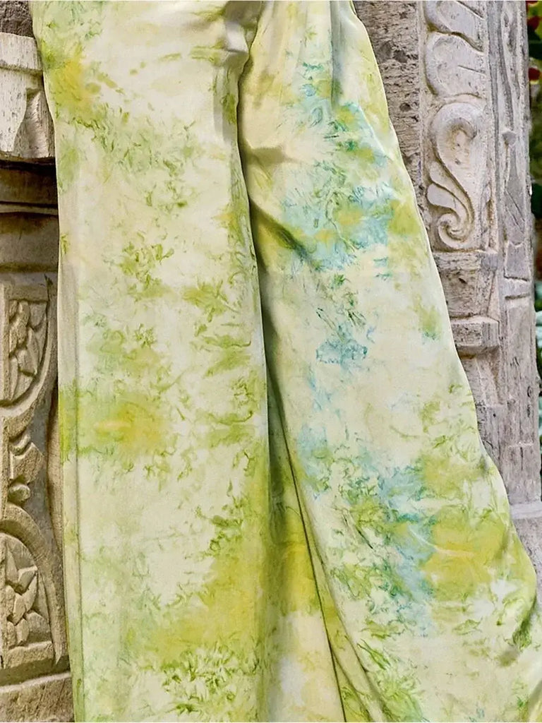 Captivating Green Printed Silk Party Wear Palazzo Top With Shrug