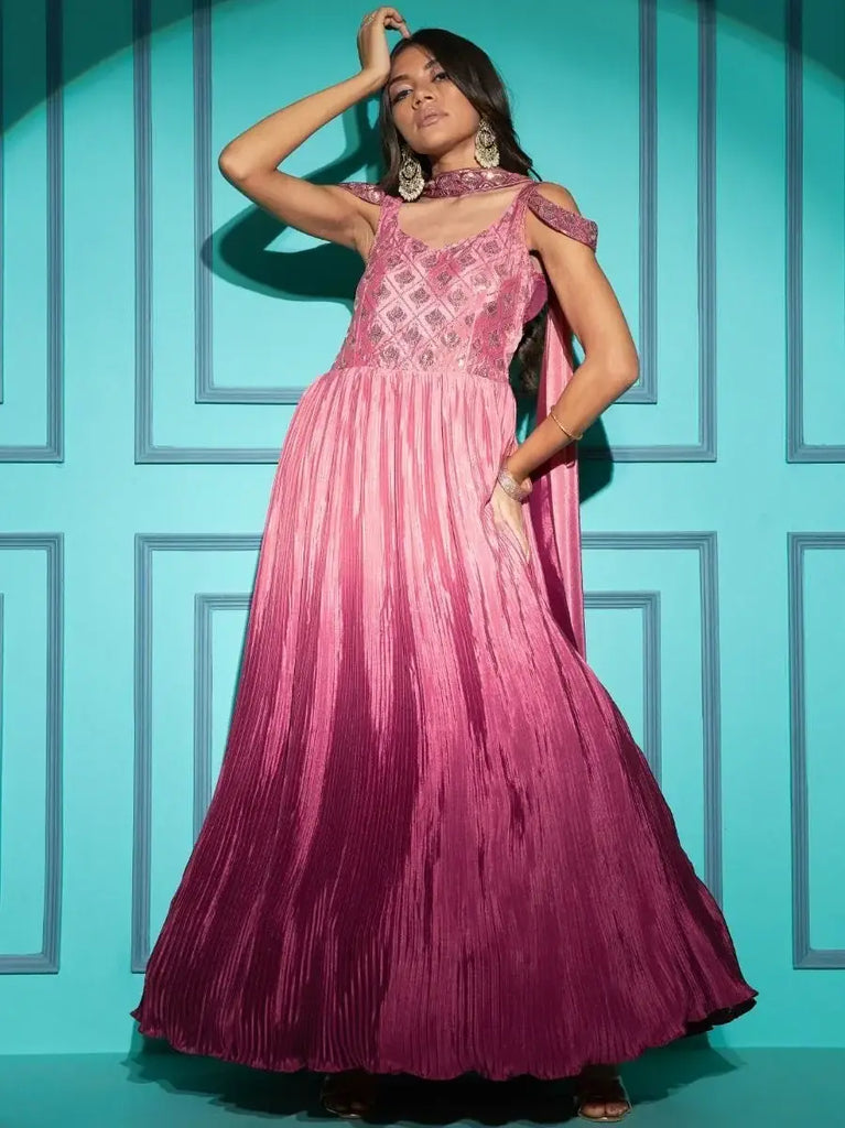 Perfect Dusty-Pink Sequins Chinon Special Occasions Gown with Dupatta