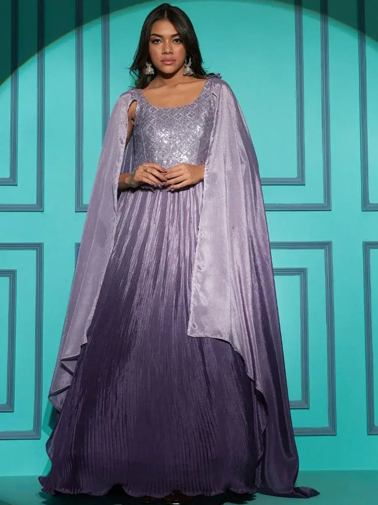 Rocking Purple Thread Embroidered Chinon Occasion Gown