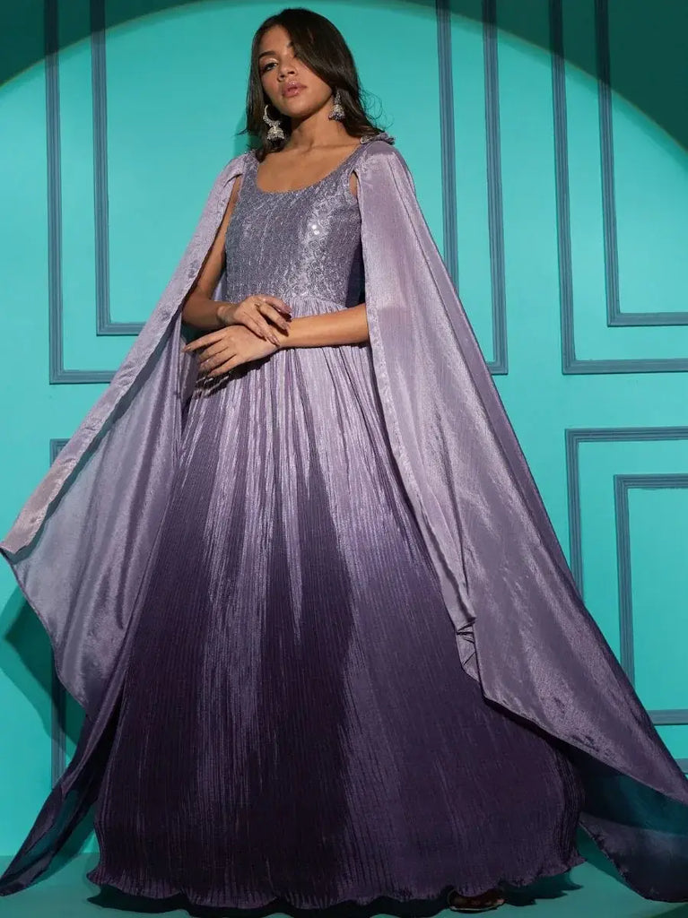 Rocking Purple Thread Embroidered Chinon Occasion Gown