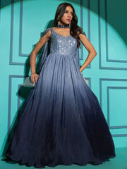 Graceful Blue Embroidered Chinon Occasion Gown with Dupatta