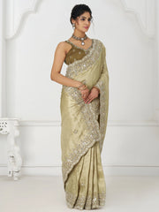 Fabulous Pista Green Viscose Silk Border Work Wedding Wear Saree