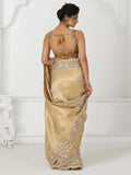 Fantastic Gold Viscose Silk Bead Work Bridal Wear Saree With Blouse