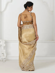 Fantastic Gold Viscose Silk Bead Work Bridal Wear Saree With Blouse