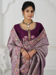 Dazzling Mauve Border Work Viscose Silk Reception Wear Saree