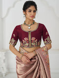 Precious Pink Sequins Viscose Silk Engagement Wear Saree