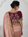 Precious Pink Sequins Viscose Silk Engagement Wear Saree