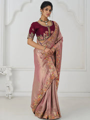 Precious Pink Sequins Viscose Silk Engagement Wear Saree