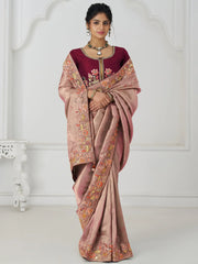 Precious Pink Sequins Viscose Silk Engagement Wear Saree