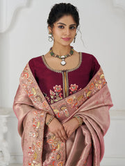 Precious Pink Sequins Viscose Silk Engagement Wear Saree